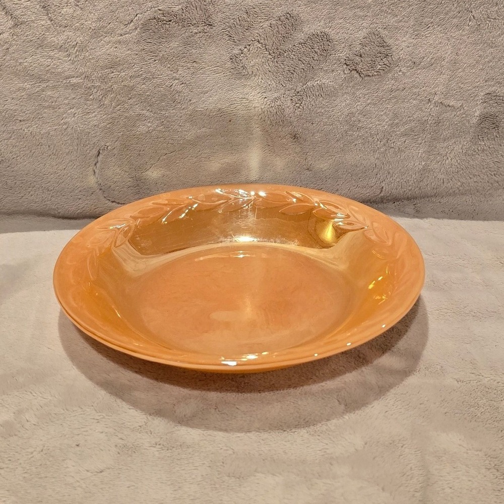 Vintage Fire-King Peach Lustre Laurel Leaf Milk‎ Glass Salad Plate MCM